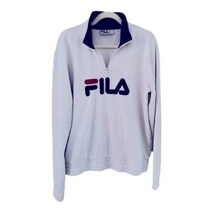FILA Men’s Quarter-Zip Pullover Sweatshirt – White with Navy Collar